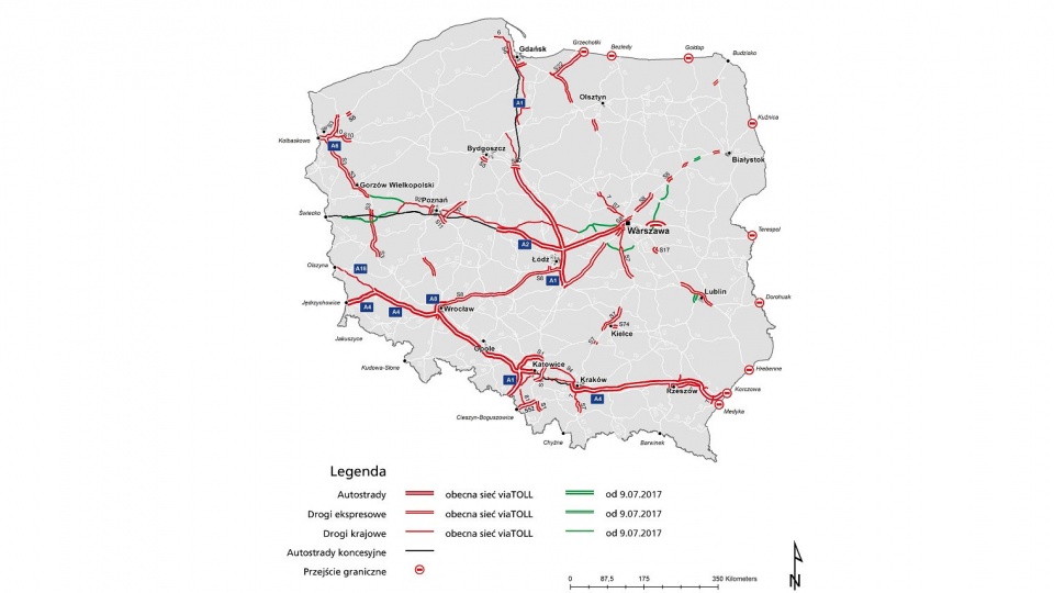 Zgodnie z Rozporządzeniem Rady Ministrów 9 lipca 2017 roku do systemu viaTOLL przyłączonych zostanie około 360 km dróg krajowych. Grafika nadesłana