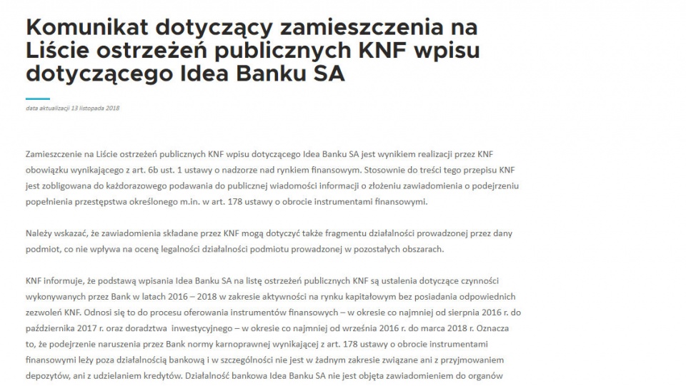 Zrzut ekranu ze strony www.knf.gov.pl